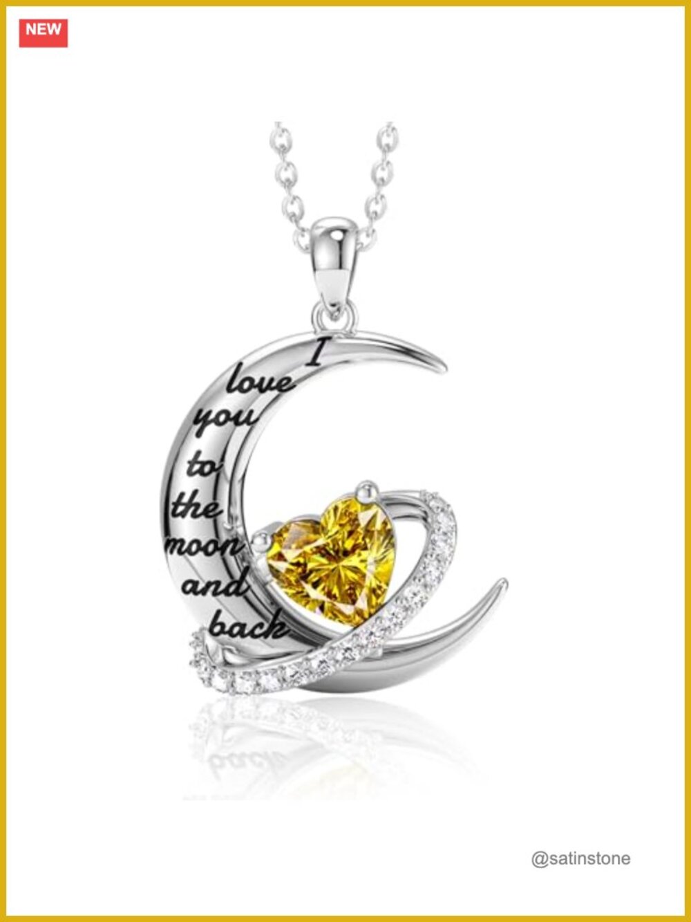 S925 Sterling Silver I Love You to The Moon Necklace Heart Birthstone Pendant
